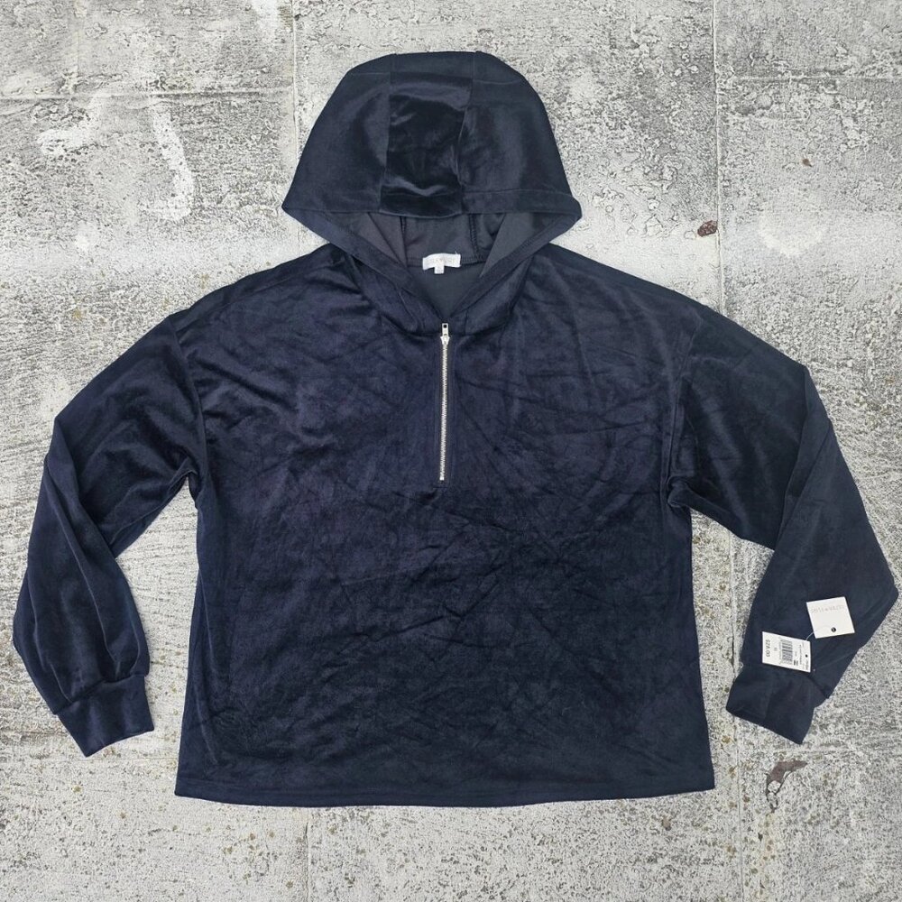 Ultra Flirt Women Hoodie Black Velvet Top Sweatshirt Size XL NWT
